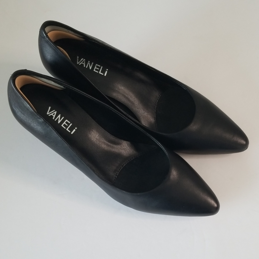 {VanEli} Black 2" Heel Pointed Toe Slip On Pumps